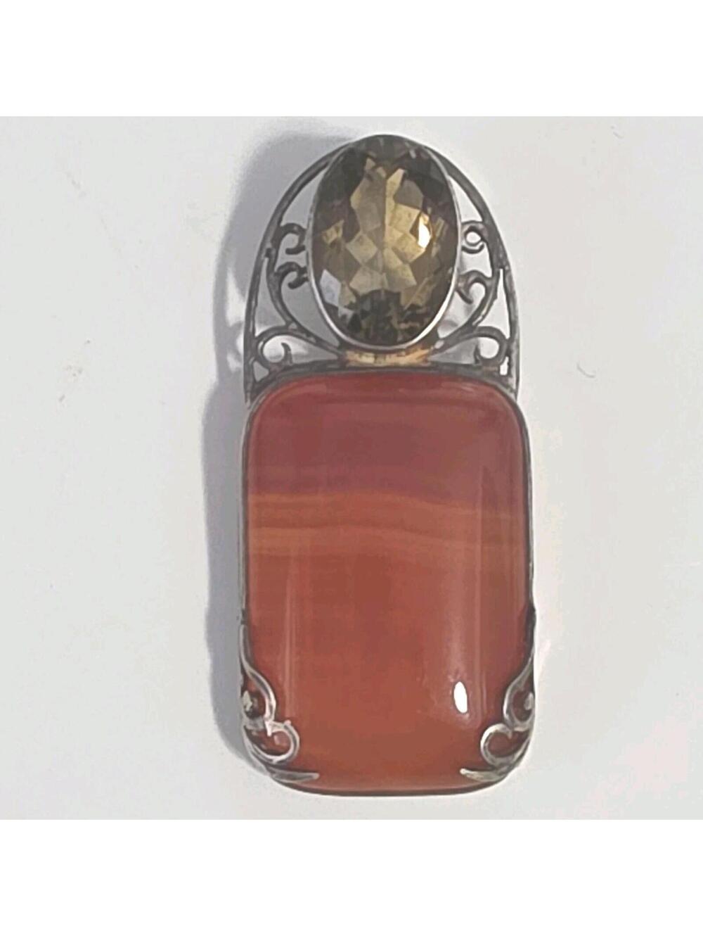 Handmade Artisan 925 Solid Sterling Silver Carnelian Smoky Topaz  Pendant 12g